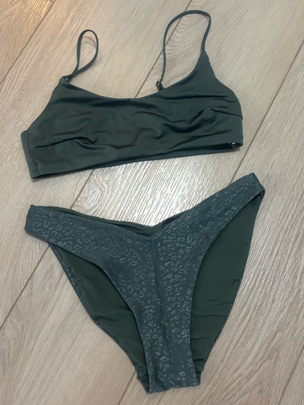Green Bikini Set - Scoop Bralette Top & V-Waist Bottom